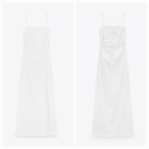 NWT Zara Linen Blend Midi Slit Front Strappy Dress - Picture 15 of 16